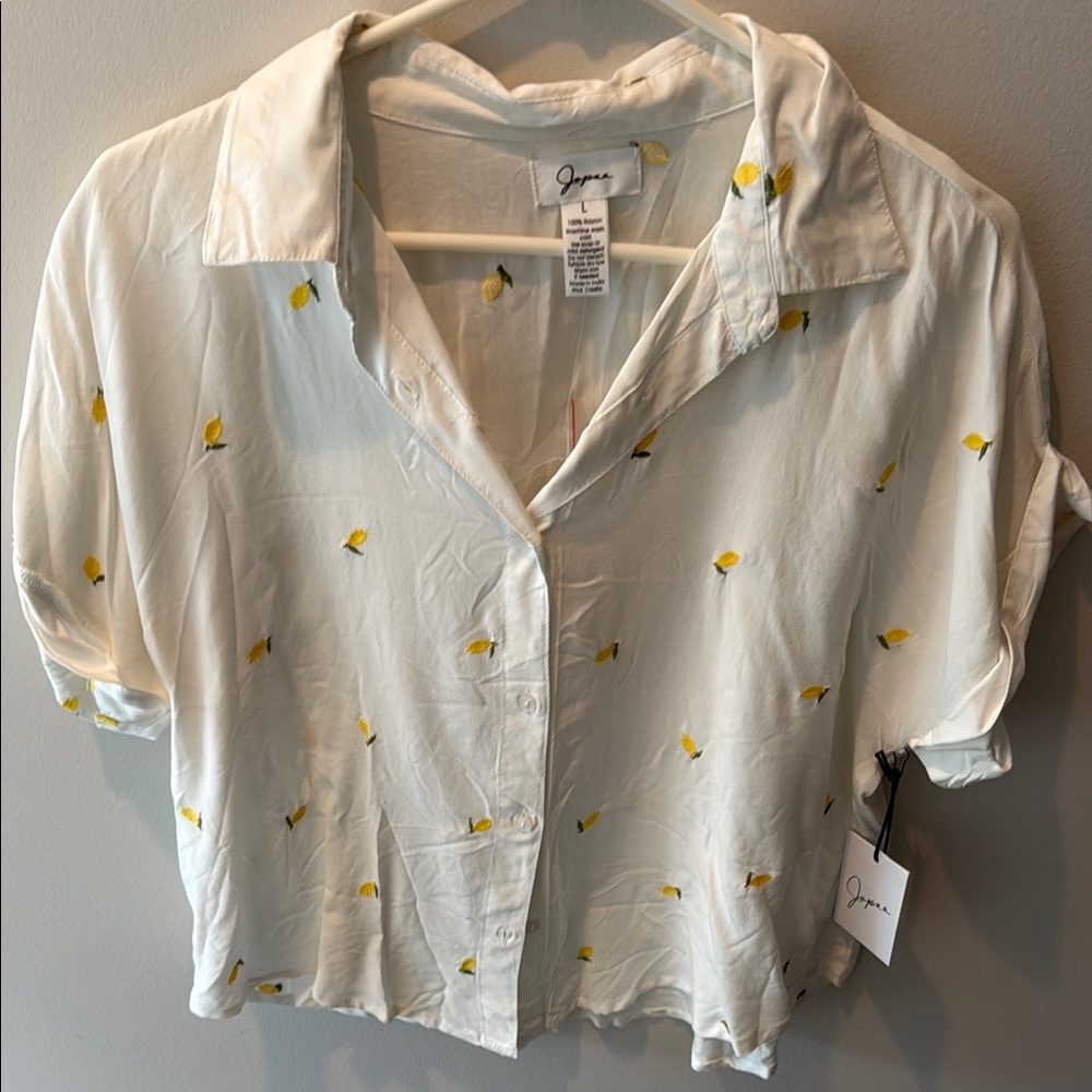 Joyous White Blouse with Yellow Floral Accents